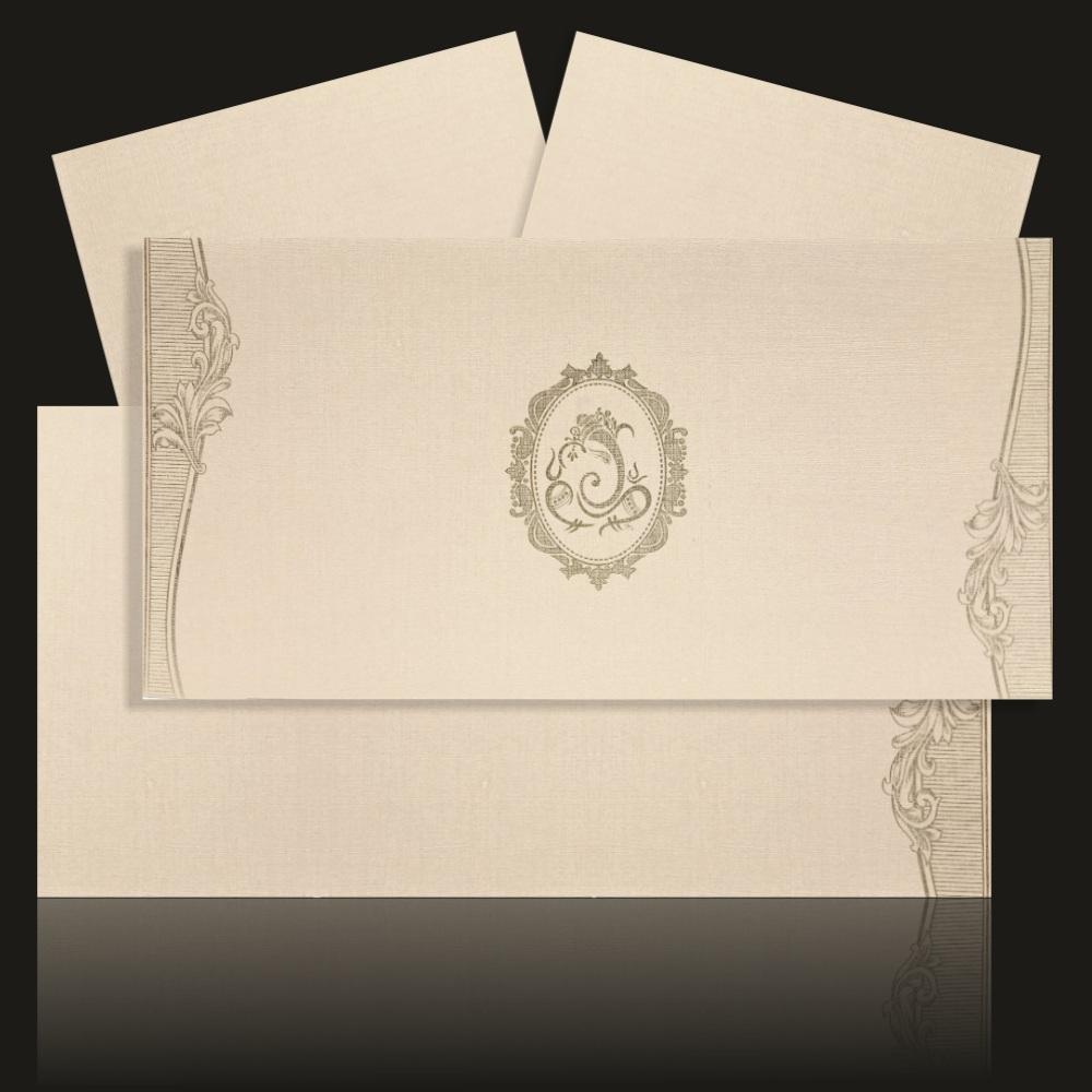 Marvellous Cream Shading With Ganesha Theme Wedding Card-KNK20030-3